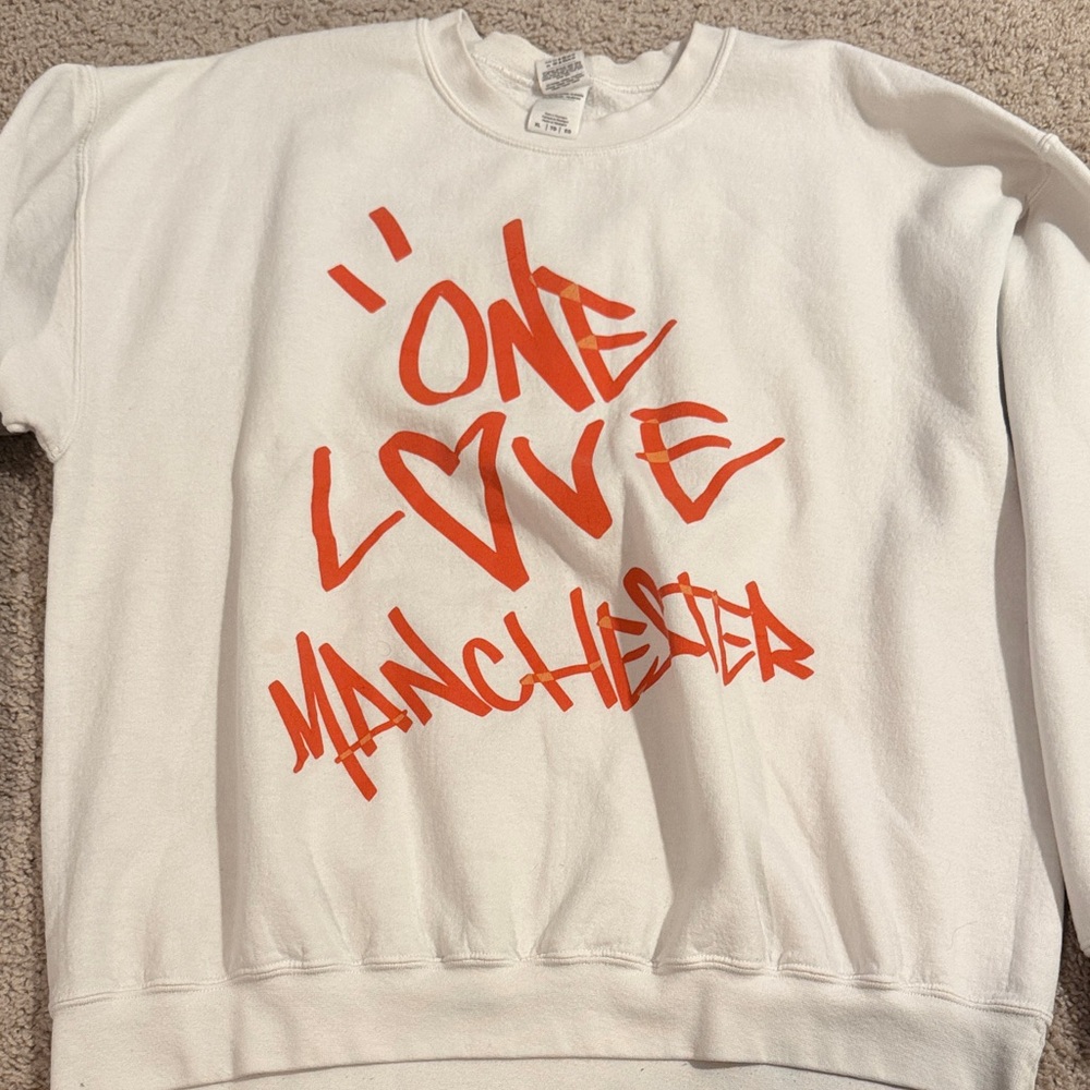 White Sweatshirt with Red Graphic